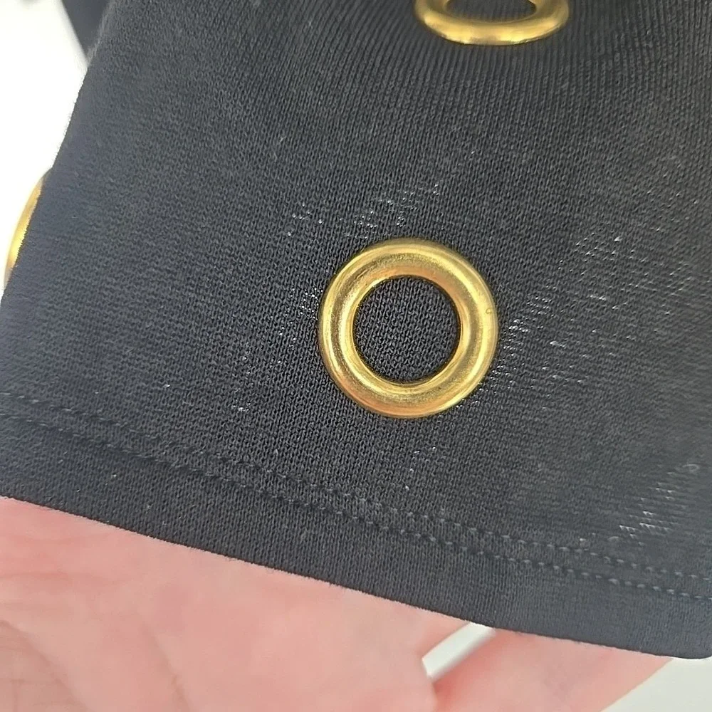Chico's Size 2/Womens L Black Tunic Top Shirt Gold Grommets Basic Everyday - Picture 4 of 6